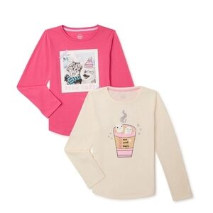 NWT Wonder Nation Girls Long Sleeve Graphic T-Shirts, 2-Pack, Sizes Large 10/12